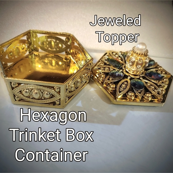Hexagon Shape Storage Trinket Box Case w/ Crown Jewels - Picture 11 of 17